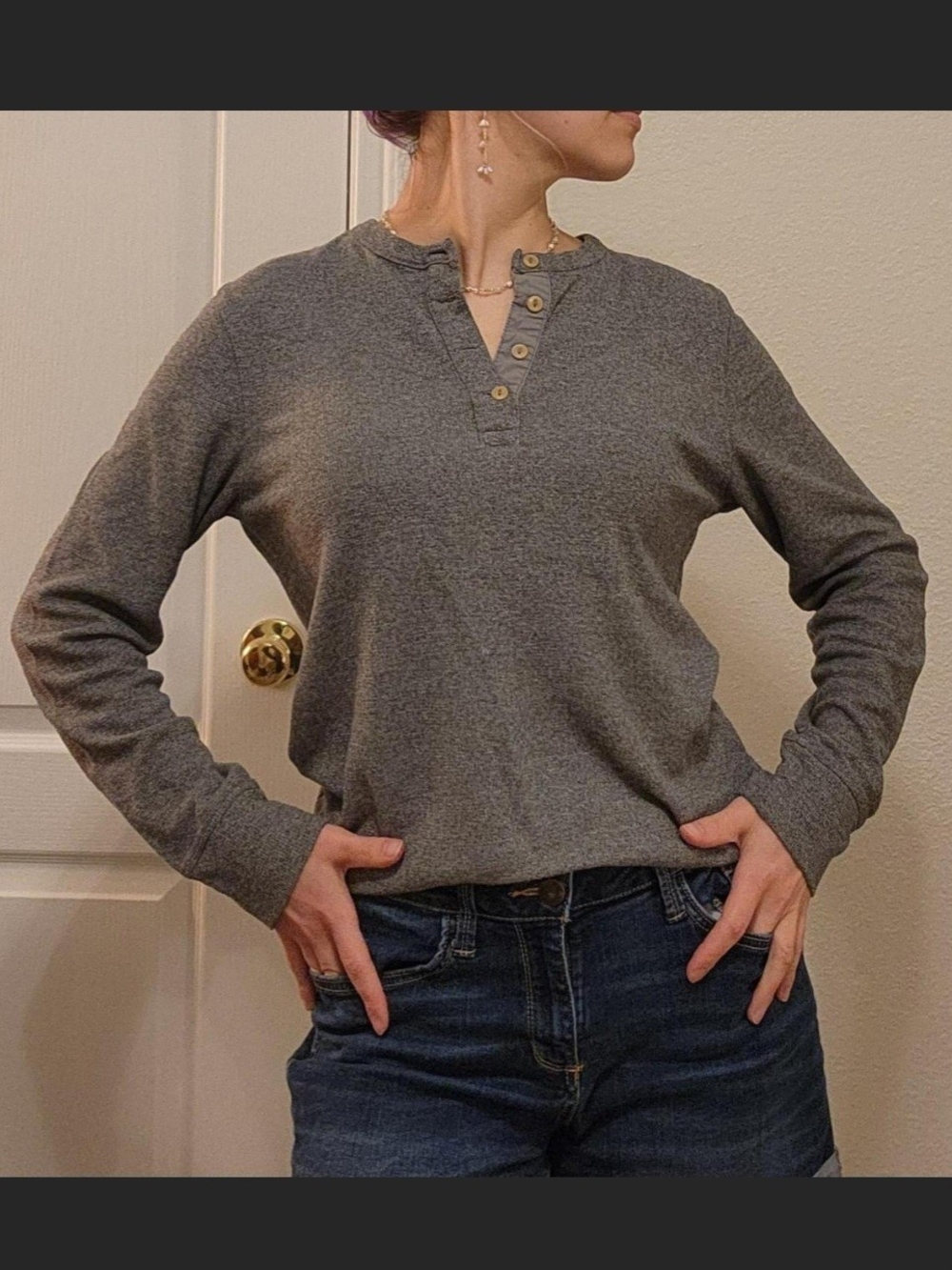 Goodfellow & Co Basics Henley Longsleeve Shirt With Tan Buttons In Gray - Size S